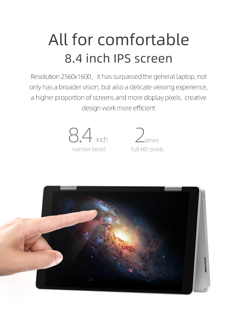 One Netbook One Mix 3 Yoga Pocket Laptop Intel Core M3-8100Y Dual-Core 8.4" IPS Screen 2500*1600 Touch ID Windows 10 8GB DDR3 256GB PCI-E SSD - Silver