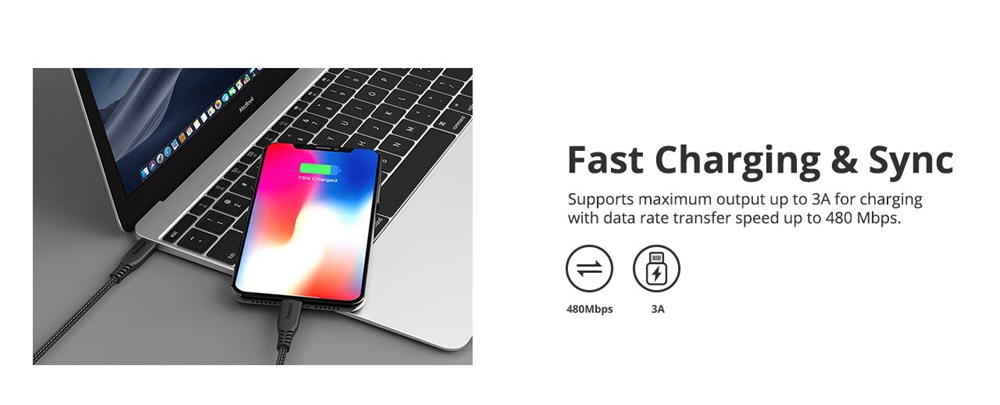 Tronsmart LCC05 Apple MFi 6.6ft/2m USB-C to Lightning Cable Power Delivery Fast Charging for iPhone,iPad-Black