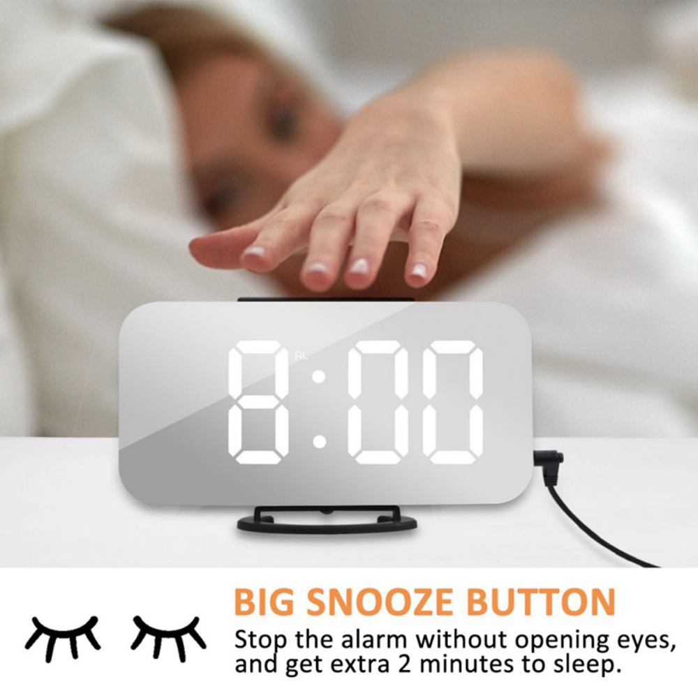 Mirror Electronic Digital 6.5" Screen Alarm Clock With Dimmer Snooze Function - White