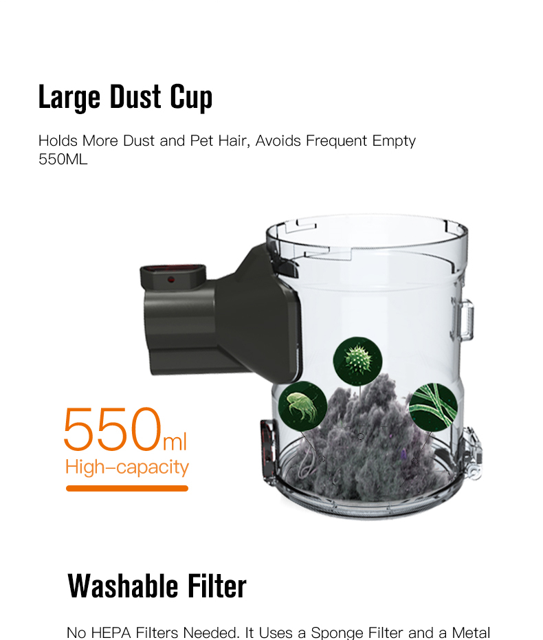 Dibea D18 Cordless Stick Vacuum Cleaner 9000Pa Suction LED Light 2 in 1 Handheld Car Vacuum - Gold EU Plug