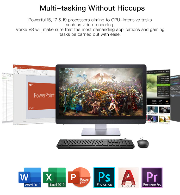 VORKE V8 Intel Core i9-8950HK Mini PC 8GB DDR4 256GB NVME SSD Dual Band WiFi Gigabit LAN Bluetooth HDMI DP USB 3.0