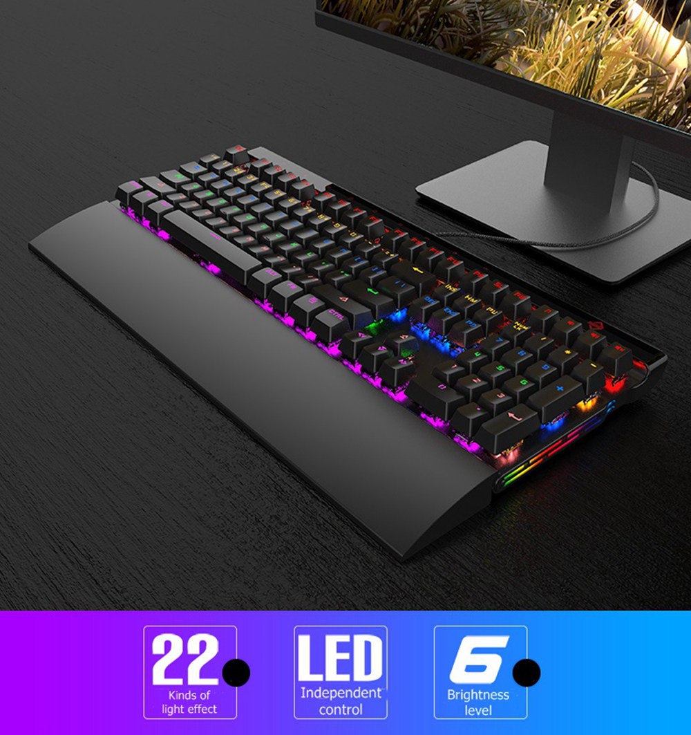 Ajazz AK500 Backlit USB Wired 108Key Large Palm Rest Touch Panel Blue Switch Mechanical Gaming Keyboard - White