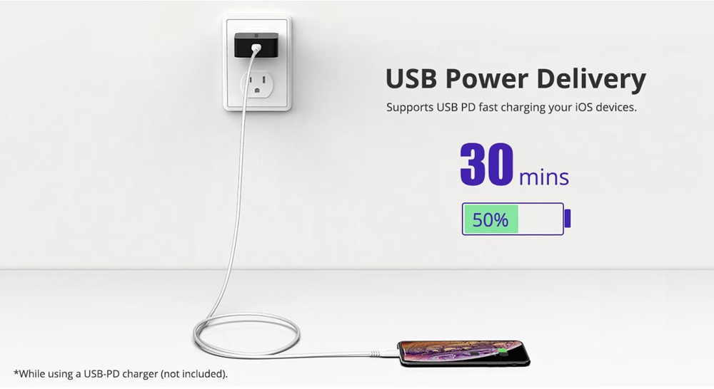 Tronsmart  LCC06 USB C to Lightning Cable [4ft Apple MFi Certified] for iPhone X/XS/XR/XS Max / 8/8 Plus, Supports Power Delivery