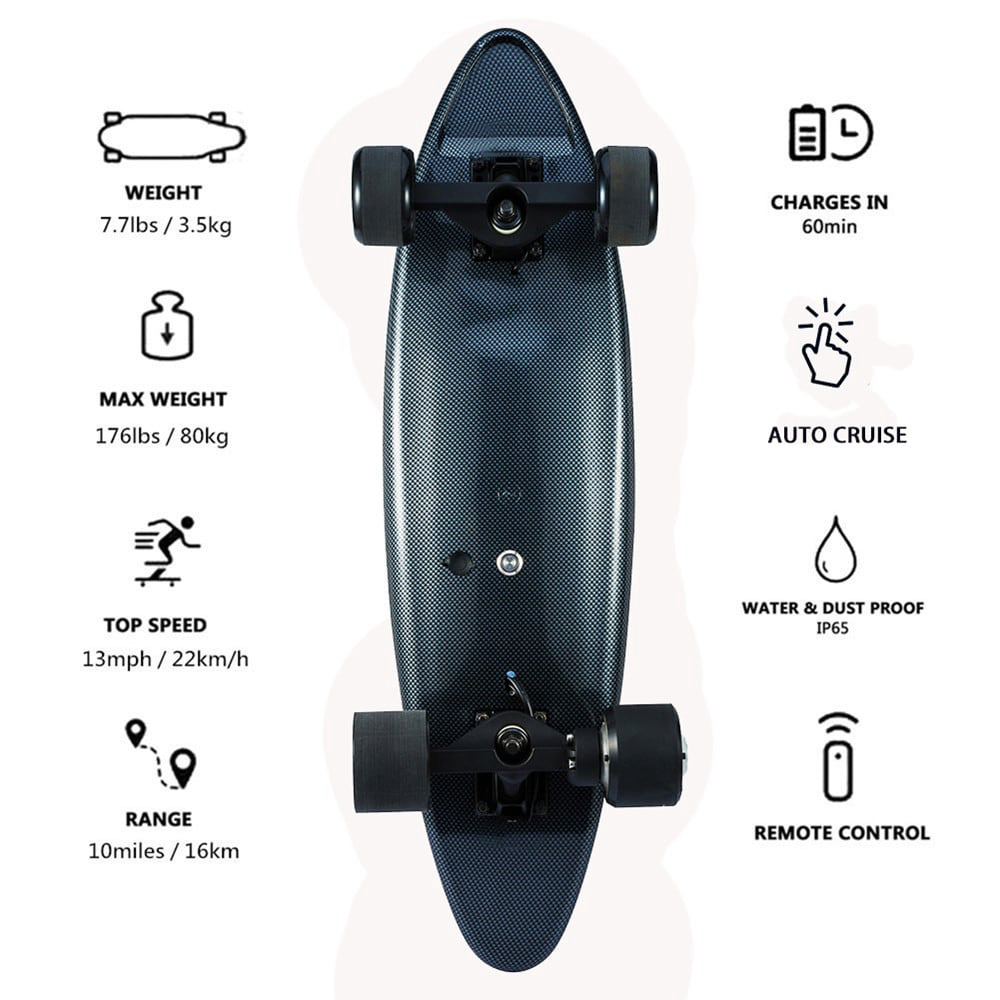 Maxfind MAX- C Electric Skateboard 27inch Super Mini Waterproof With Wireless Remote Controller-Black