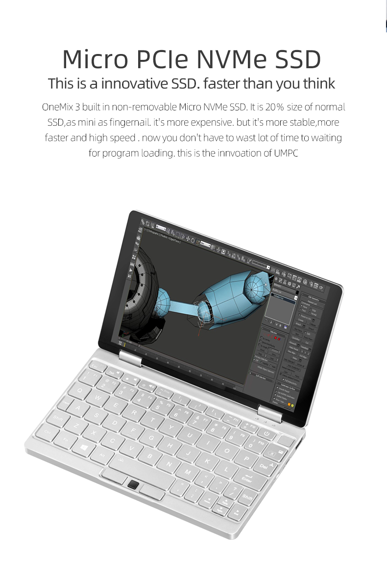 One Netbook One Mix 3 Yoga Pocket Laptop Intel Core M3-8100Y Dual-Core 8.4" IPS Screen 2500*1600 Touch ID Windows 10 8GB DDR3 256GB PCI-E SSD - Silver