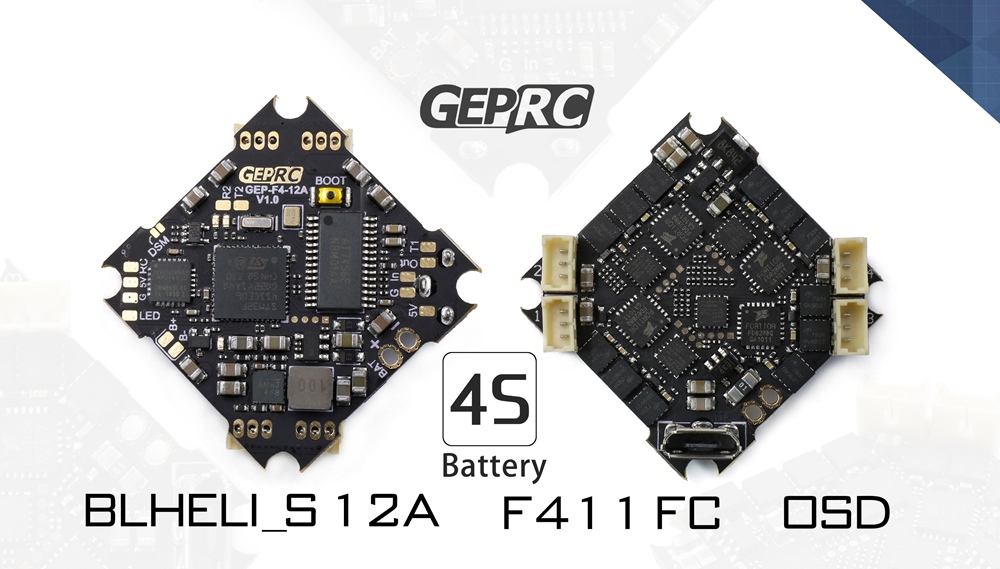 GEPRC GEP-12A-F4 4S AIO Flight Control Betaflight F4 BLHELI_S 12A Dshot600 OSD For Mobula7 TRASHCAN Whoop Racing Drone