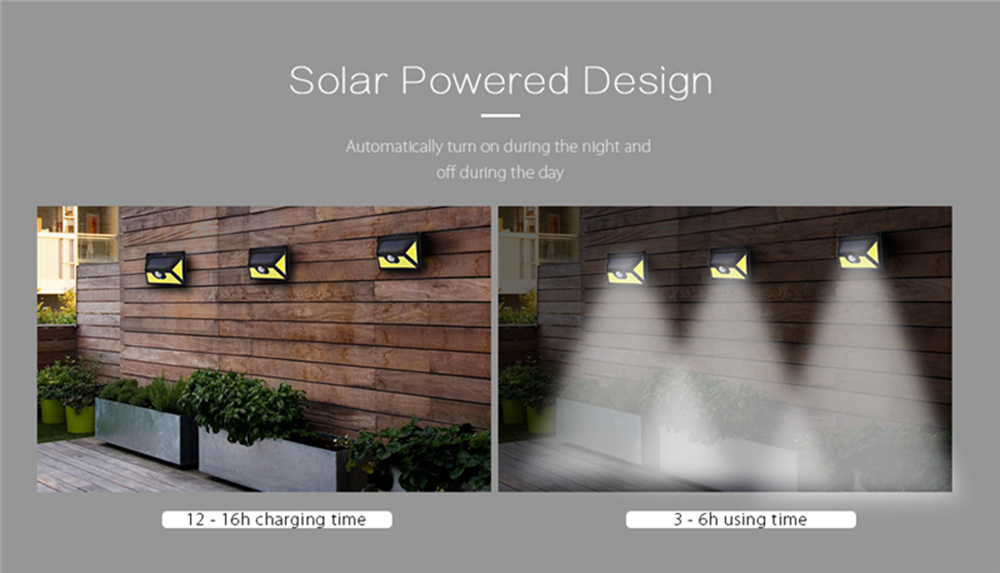 COB 102 LED Solar Lamp Motion Sensor Light IP65 Water Resistant - Black