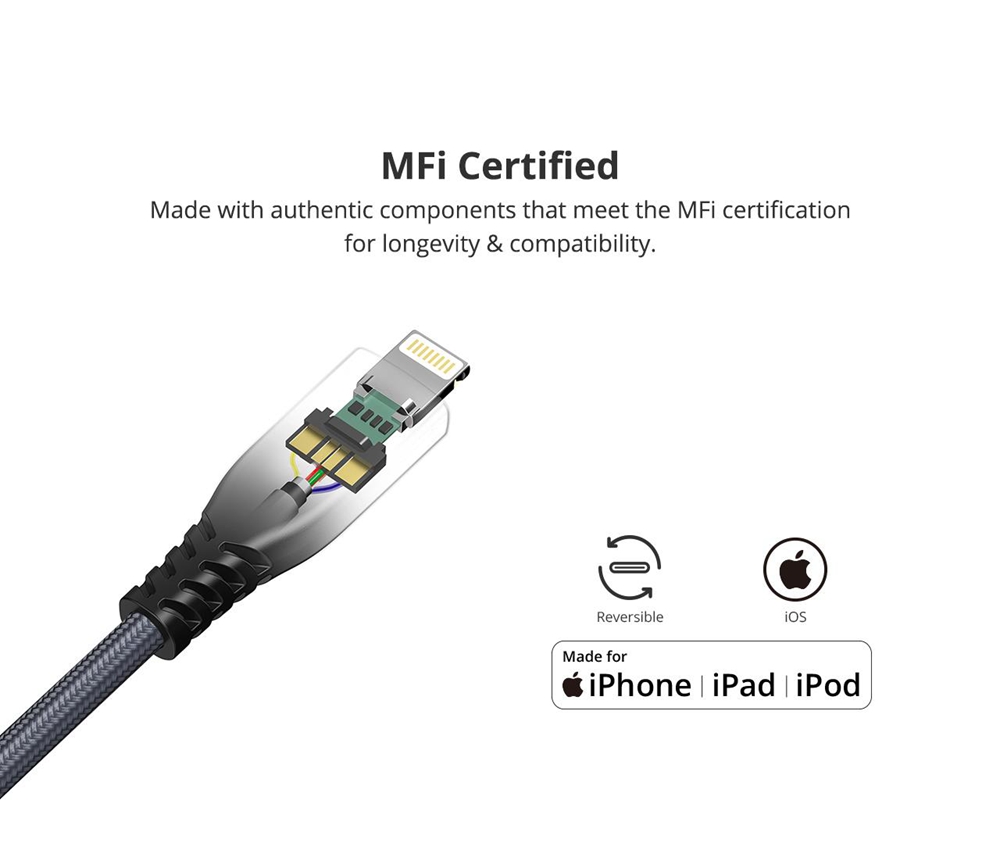 Tronsmart LCC05 Apple MFi 6.6ft/2m USB-C to Lightning Cable Power Delivery Fast Charging for iPhone,iPad-Black