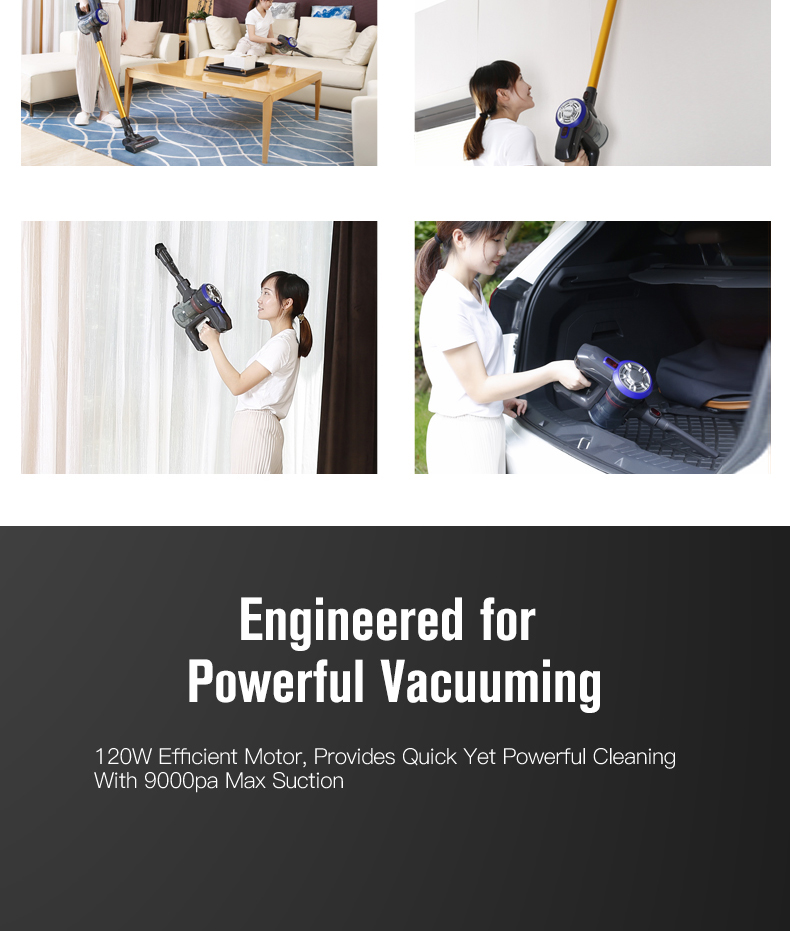 Dibea D18 Cordless Stick Vacuum Cleaner 9000Pa Suction LED Light 2 in 1 Handheld Car Vacuum - Gold EU Plug