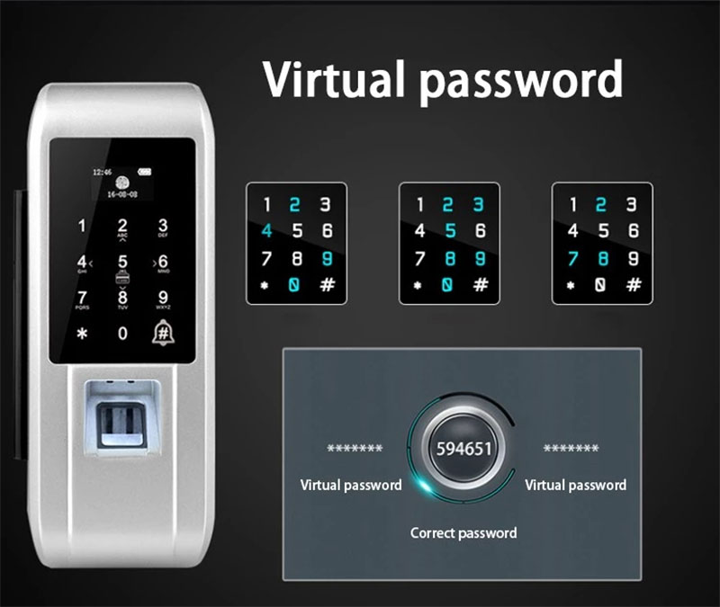 Fingerprint Smart Door Lock Password APP Unlock for Glass Door  - Silver