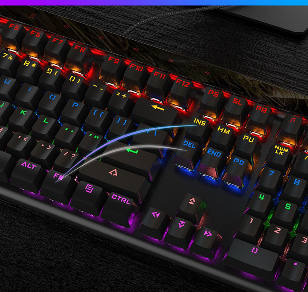 Ajazz AK500 Backlit USB Wired 108Key Large Palm Rest Touch Panel Blue Switch Mechanical Gaming Keyboard - White