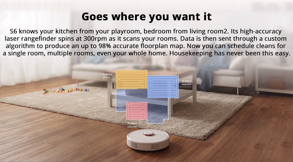 Roborock S6 Robot Vacuum Cleaner APP Virtual Wall 2000Pa Suction LDS Lidar Scanning 5200mAh Global Version - White