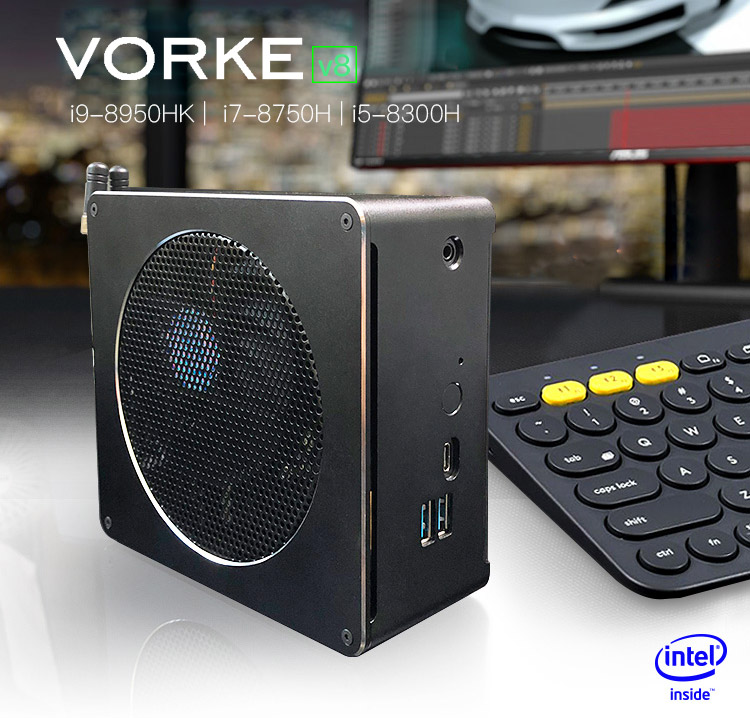 VORKE V8 Intel Core i9-8950HK Mini PC 8GB DDR4 256GB NVME SSD Dual Band WiFi Gigabit LAN Bluetooth HDMI DP USB 3.0