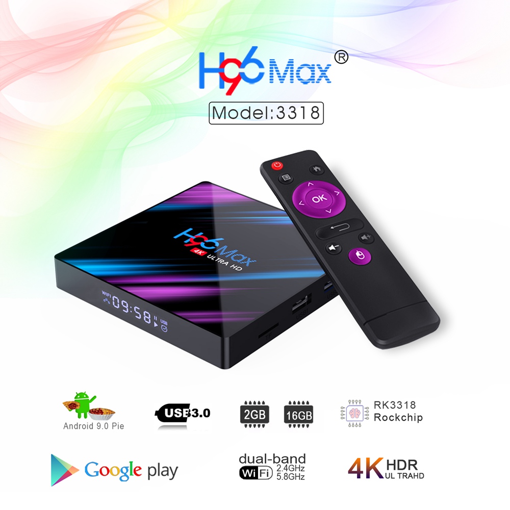 H96 MAX RK3318 Android 9.0 2GB/16GB 4K TV Box 2.4G/5G Wifi LAN Bluetooth