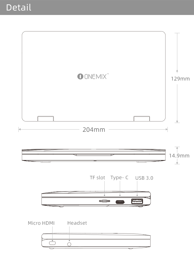 One Netbook One Mix 3 Yoga Pocket Laptop Intel Core M3-8100Y Dual-Core 8.4" IPS Screen 2500*1600 Touch ID Windows 10 8GB DDR3 256GB PCI-E SSD - Silver