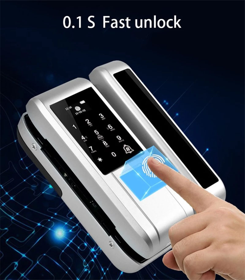 Fingerprint Smart Door Lock Password APP Unlock for Glass Door  - Silver