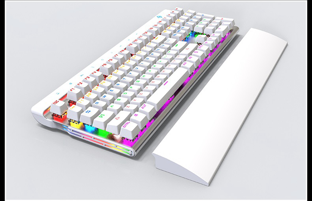 Ajazz AK500 Backlit USB Wired 108Key Large Palm Rest Touch Panel Blue Switch Mechanical Gaming Keyboard - White