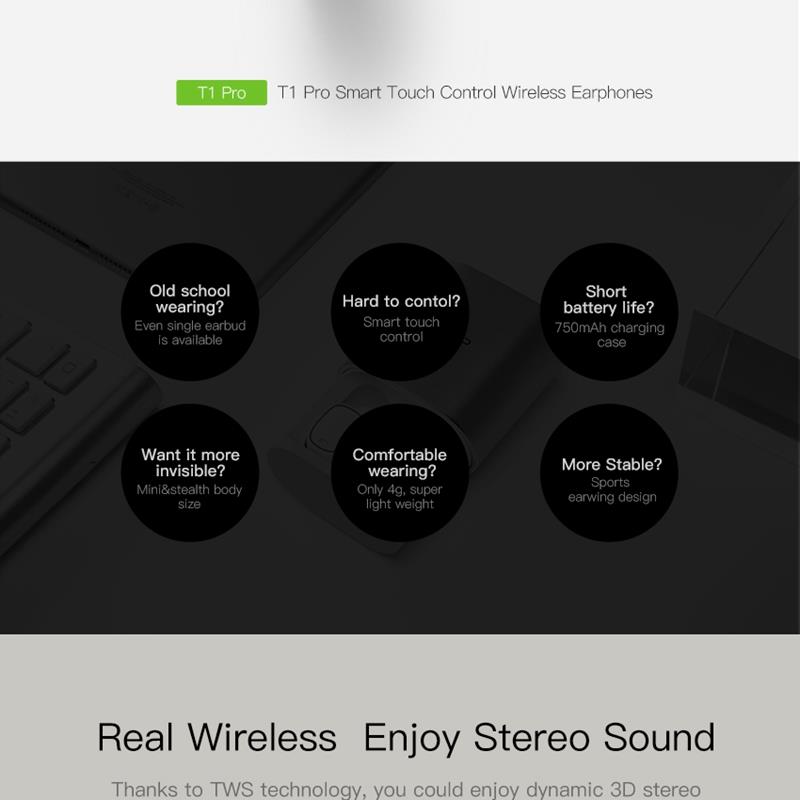 QCY T Vogue TWS Bluetooth 5.0 Earbuds About 4 Hours Working Time Noise Reduction - Silver