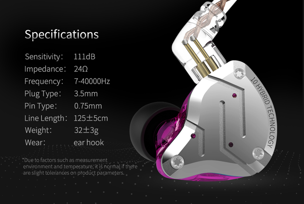 KZ ZS10 Pro Wired Metal Earphone with Mic Hybrid 10 Units HIFI Bass In-Ear Sports Noise Cancelling-Black