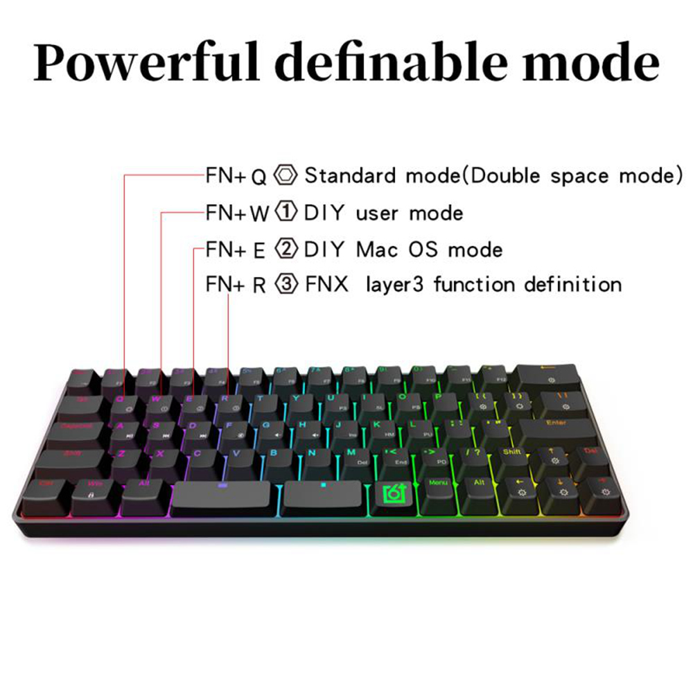 GK66 Bluetooth USB-C Dual Mode 66Key Split-Spacebar Hot-swappable RGB Mechanical Gaming Keyboard - Blue Switch