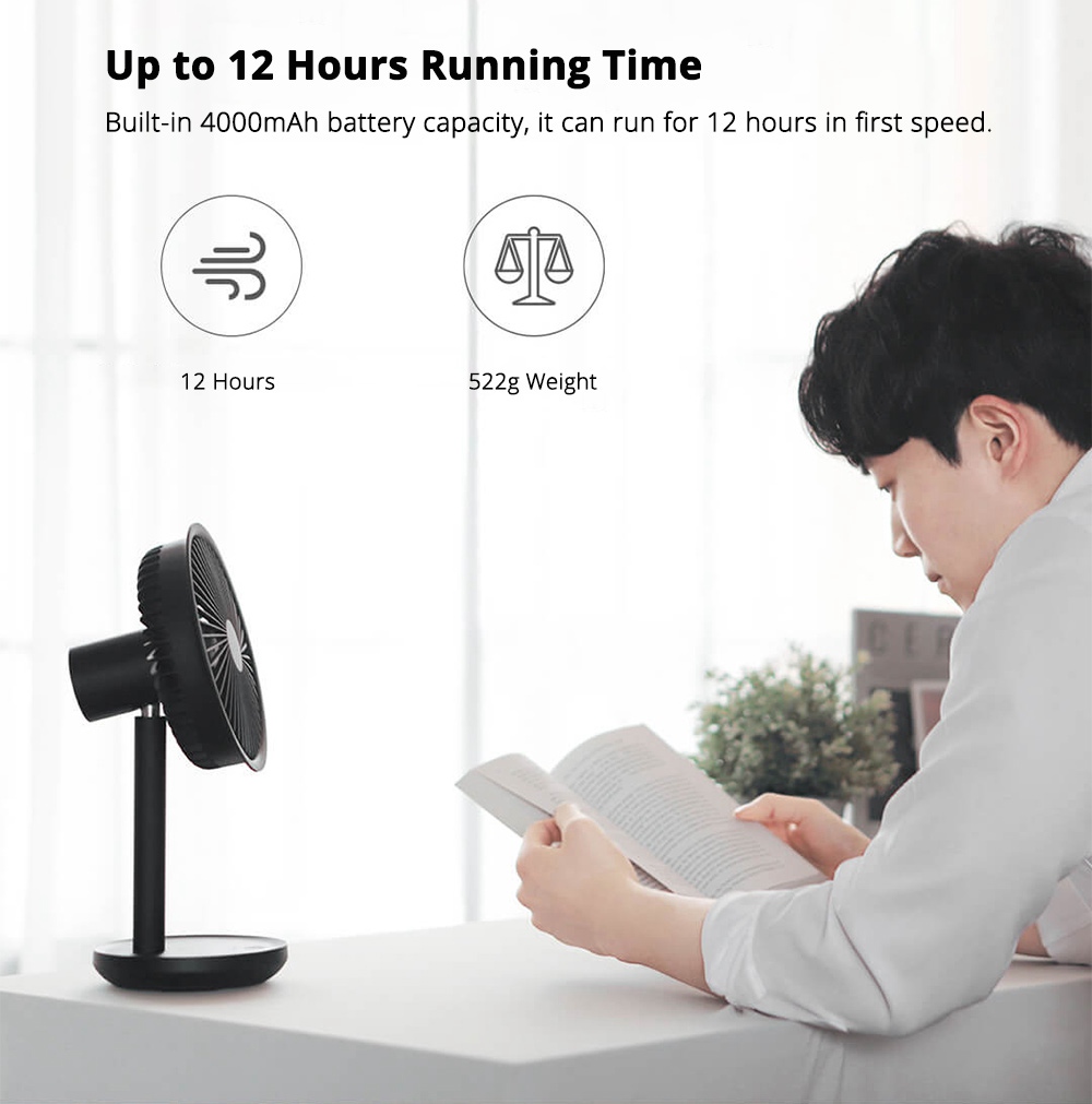 Xiaomi SOLOVE Desktop Fan Three Speeds 4000mAh Removable & Wireless Design Oscillating Fans - Black