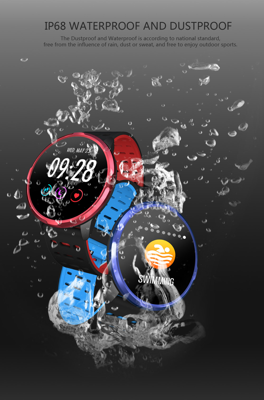 Makibes B05 Smart Watch 1.3 Inch IPS Screen Heart Rate Blood Pressure Monitor IP67 Fitness Tracker Smartband - Red