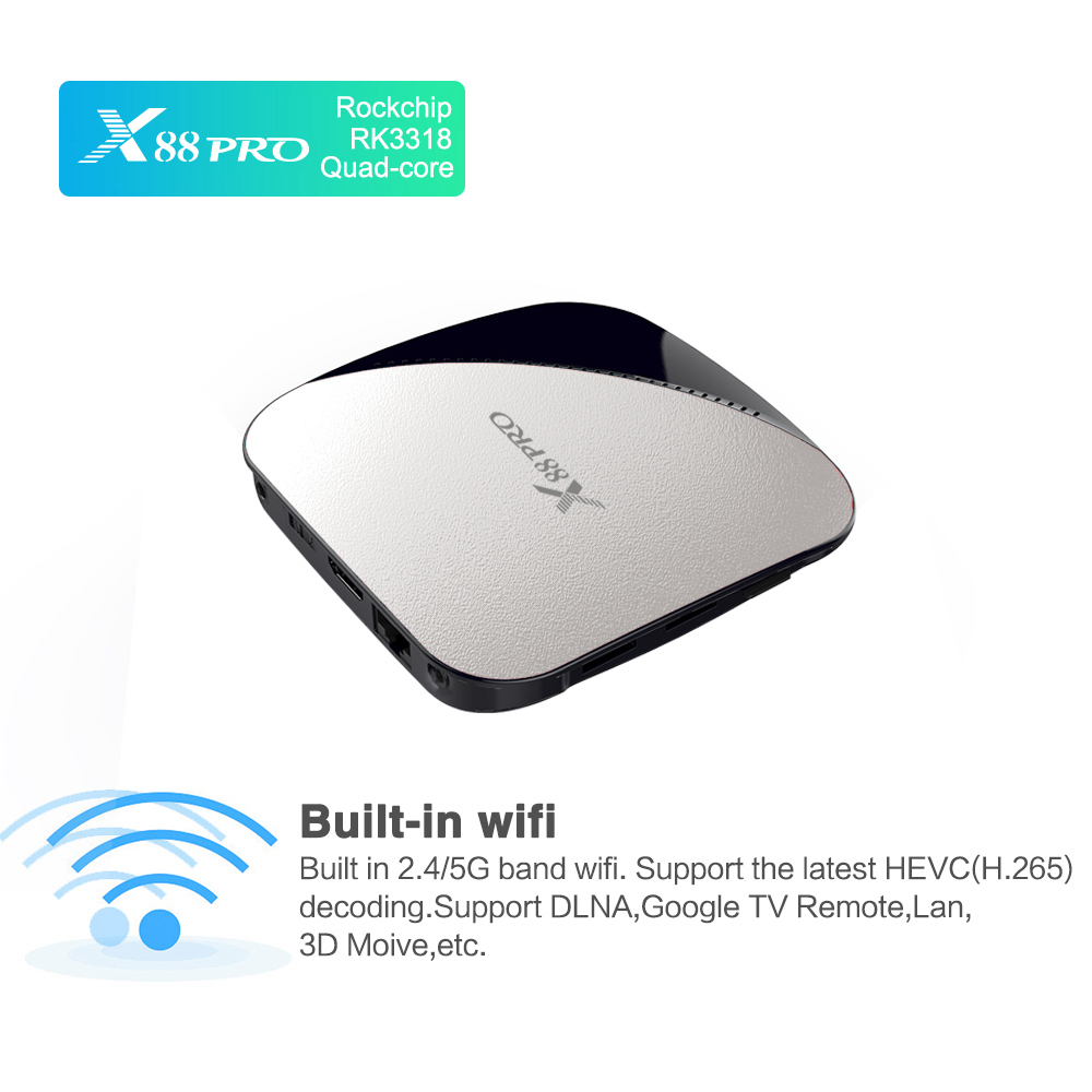 X88 Pro RK3318 Android 9.0 4GB/64GB Mini TV Box YouTube 4K Dual Band WiFi USB3.0