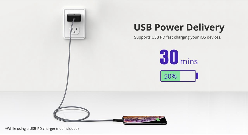 Tronsmart LCC05 Apple MFi 6.6ft/2m USB-C to Lightning Cable Power Delivery Fast Charging for iPhone,iPad-Black