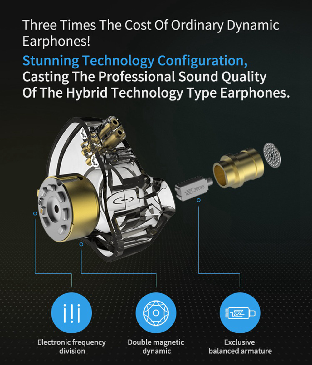 KZ ZSNpro Wired In-ear Earphones with Mic Noise Canceling- Blue
