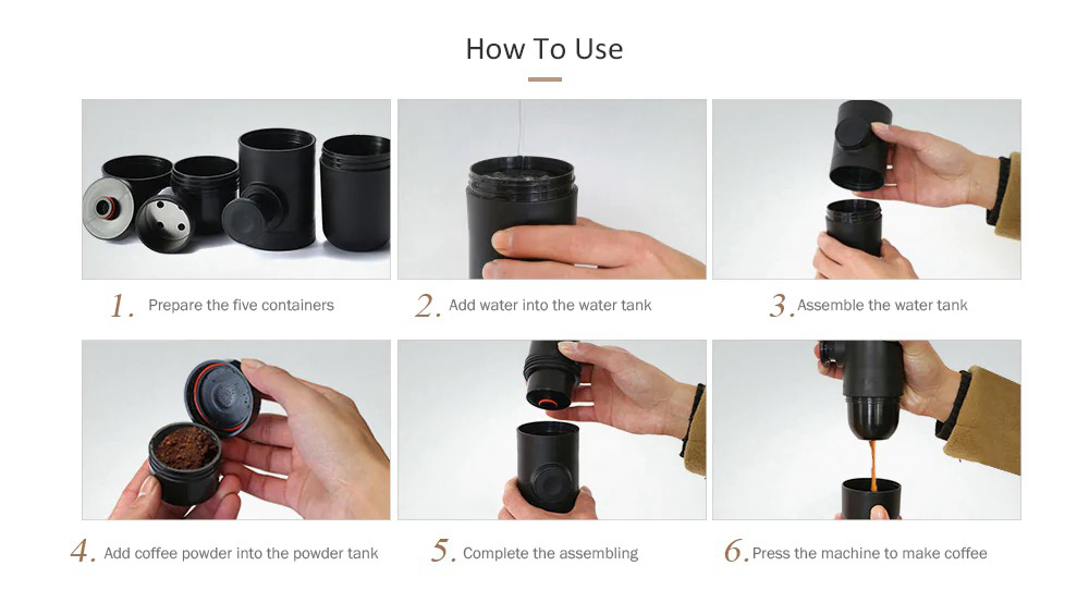 Portable Espresso Machine Manual Mini Coffee Maker - Black