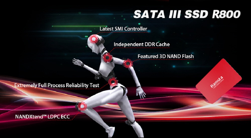 Ramsta R800 480GB SATA3 High Speed SSD Solid State Drive Hard Disk 2.5 Inch Sequential Read 562MB/s - Red