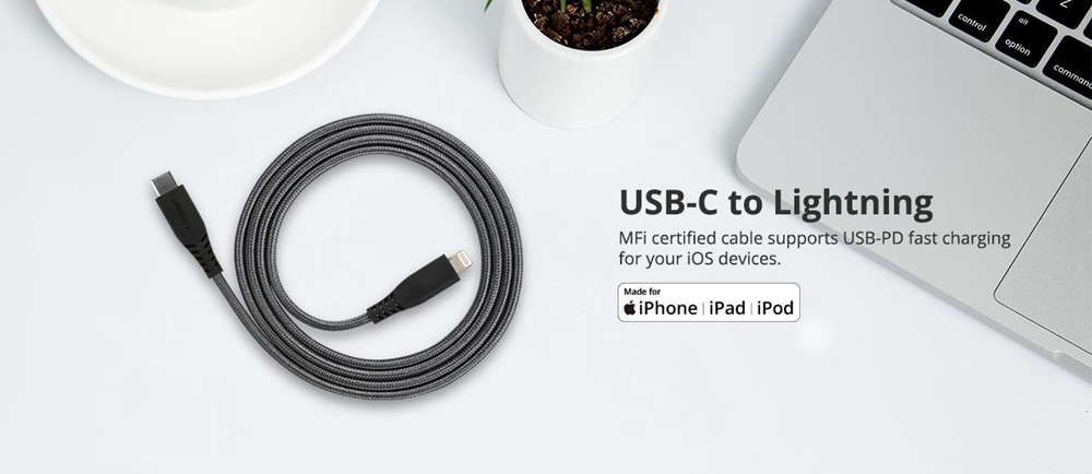 Tronsmart LCC04 USB-C to Lightning Cable [4ft Apple MFi Certified] for iPhone X/XS/XR/XS Max / 8/8 Plus, Supports Power Delivery