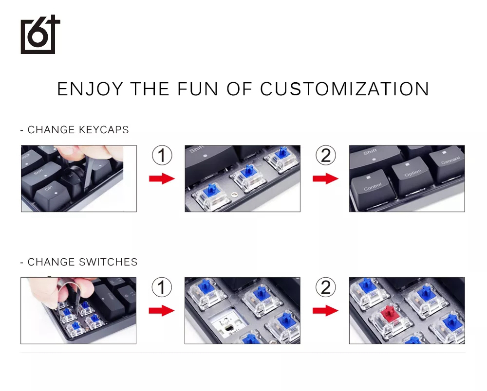 GK66 Bluetooth USB-C Dual Mode 66Key Split-Spacebar Hot-swappable RGB Mechanical Gaming Keyboard - Blue Switch