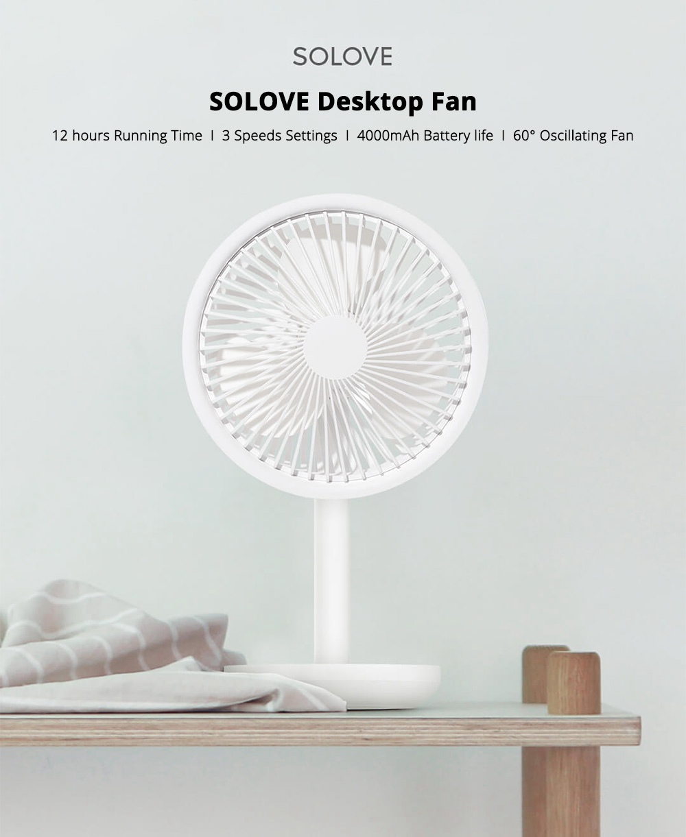 Xiaomi SOLOVE Desktop Fan Three Speeds 4000mAh Removable & Wireless Design Oscillating Fans - White