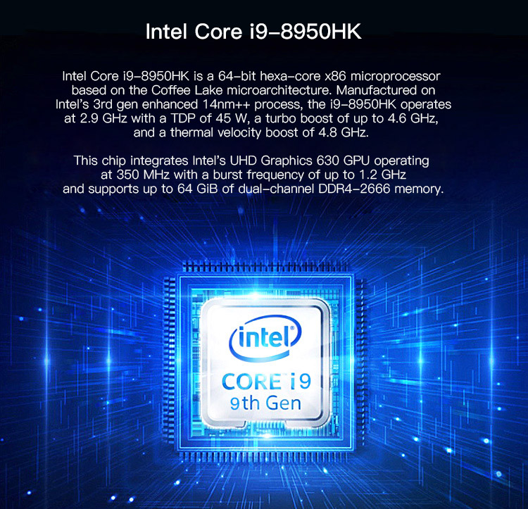 VORKE V8 Intel Core i9-8950HK Mini PC 8GB DDR4 256GB NVME SSD Dual Band WiFi Gigabit LAN Bluetooth HDMI DP USB 3.0
