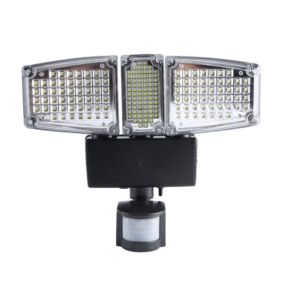 178 LED Triple Head Solar Powered PIR Motion Sensor Activated Flood Light Water Resistant Solar Lamp - Black