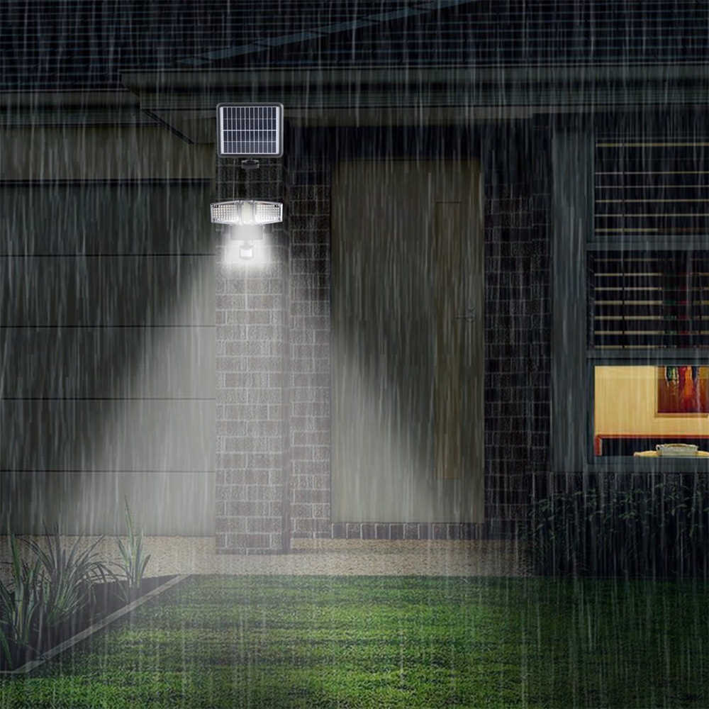 178 LED Triple Head Solar Powered PIR Motion Sensor Activated Flood Light Water Resistant Solar Lamp - Black