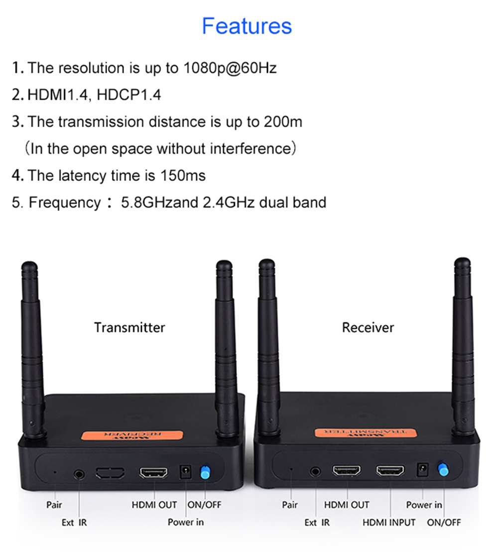 Measy FHD676 Wireless HDMI Extender 1080P 3D HDMI1.4 up to 200M/660FT