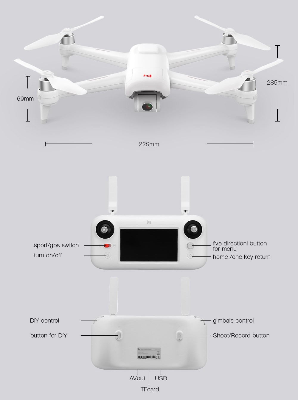 Xiaomi FIMI A3 5.8G GPS 1KM FPV RC Drone with 2-Axis Gimbal 1080P Camera 25mins Flight Time RTF - Two Batteries