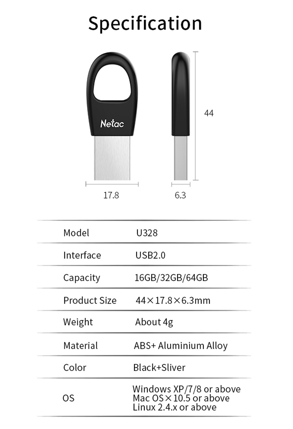 Netac U328 32GB USB Mini Flash Drive USB2.0 Interface Reading Speed 25MB/s