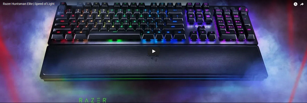 Razer Huntsman Elite Gaming Keyboard RGB Backlight Opto-Mechanical Switches With Leatherette Wrist Rest - Black