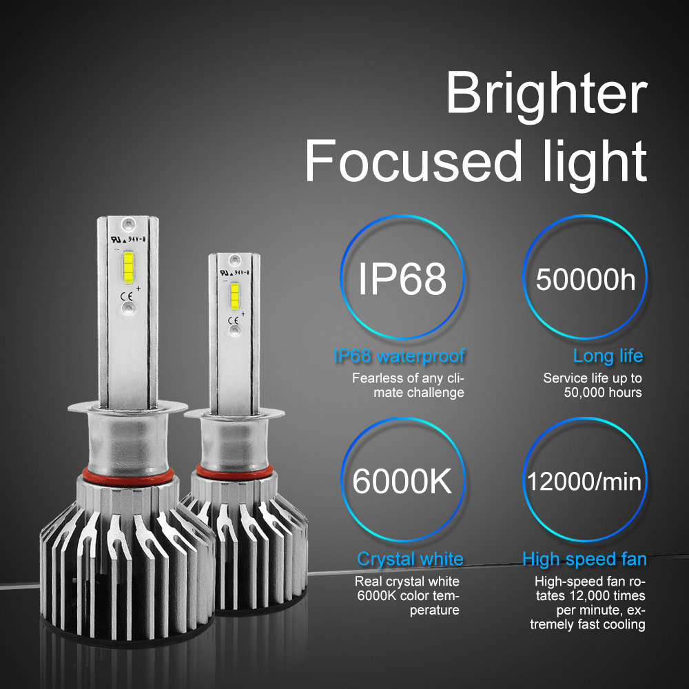 S6-H1 Car LED Headlight Bulb 60W  IP68 6000K 7600 Lumens Extremely Bright Chips Conversion Kit