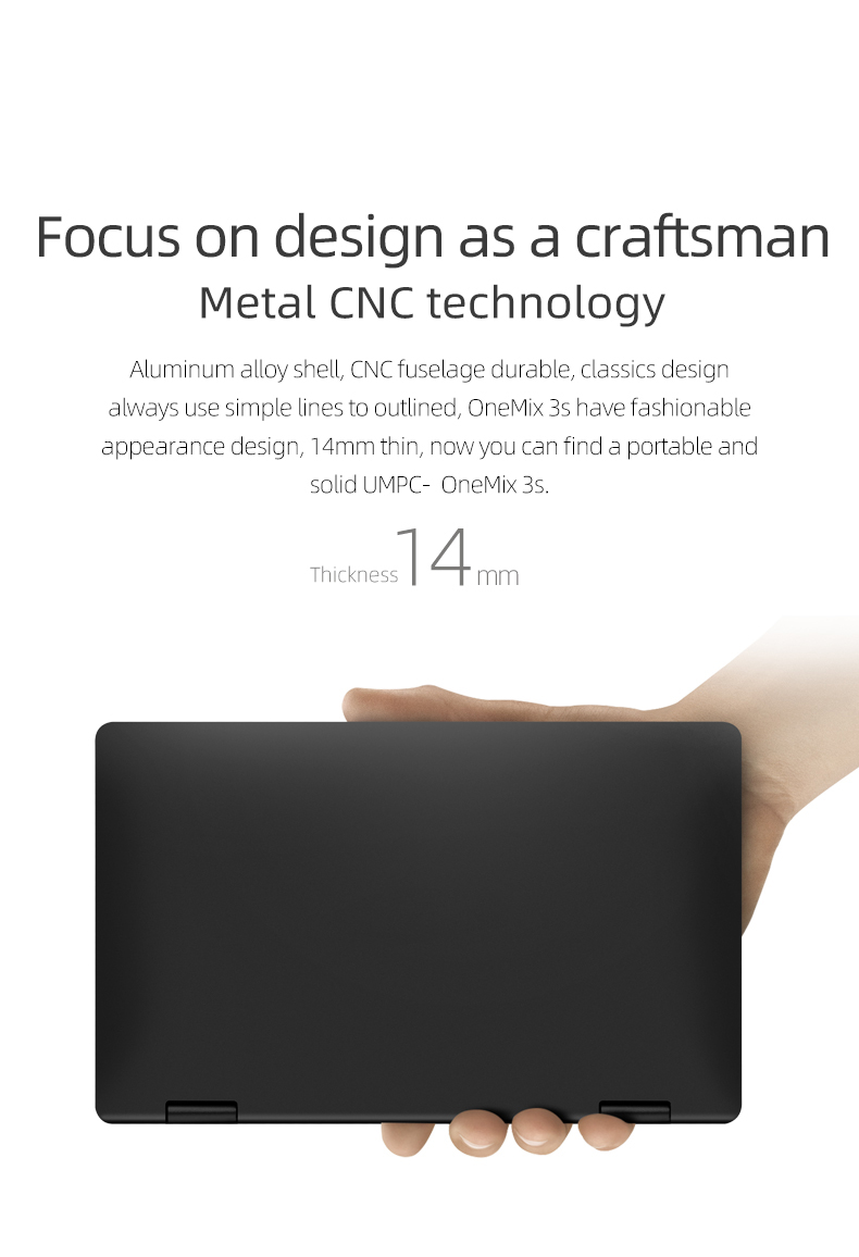 One Netbook One Mix 3S Yoga Pocket Laptop Intel Core M3-8100Y Dual-Core 8.4" IPS Screen 2500*1600 Touch ID Windows 10 16GB DDR3 512GB PCI-E SSD - Black