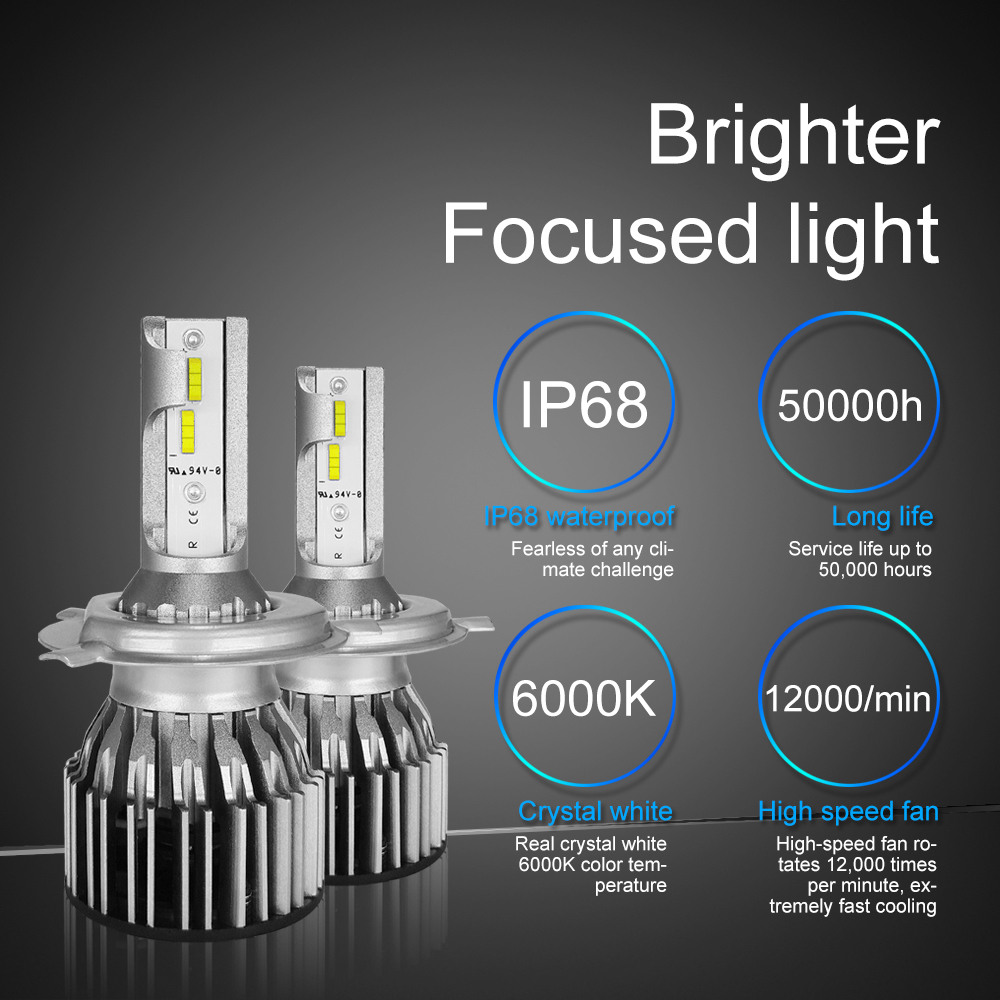 S6-H4/9003/HB2 Car LED Headlight Bulb 60W IP68 6000K 7600 Lumens Extremely Bright Chips Conversion Kit