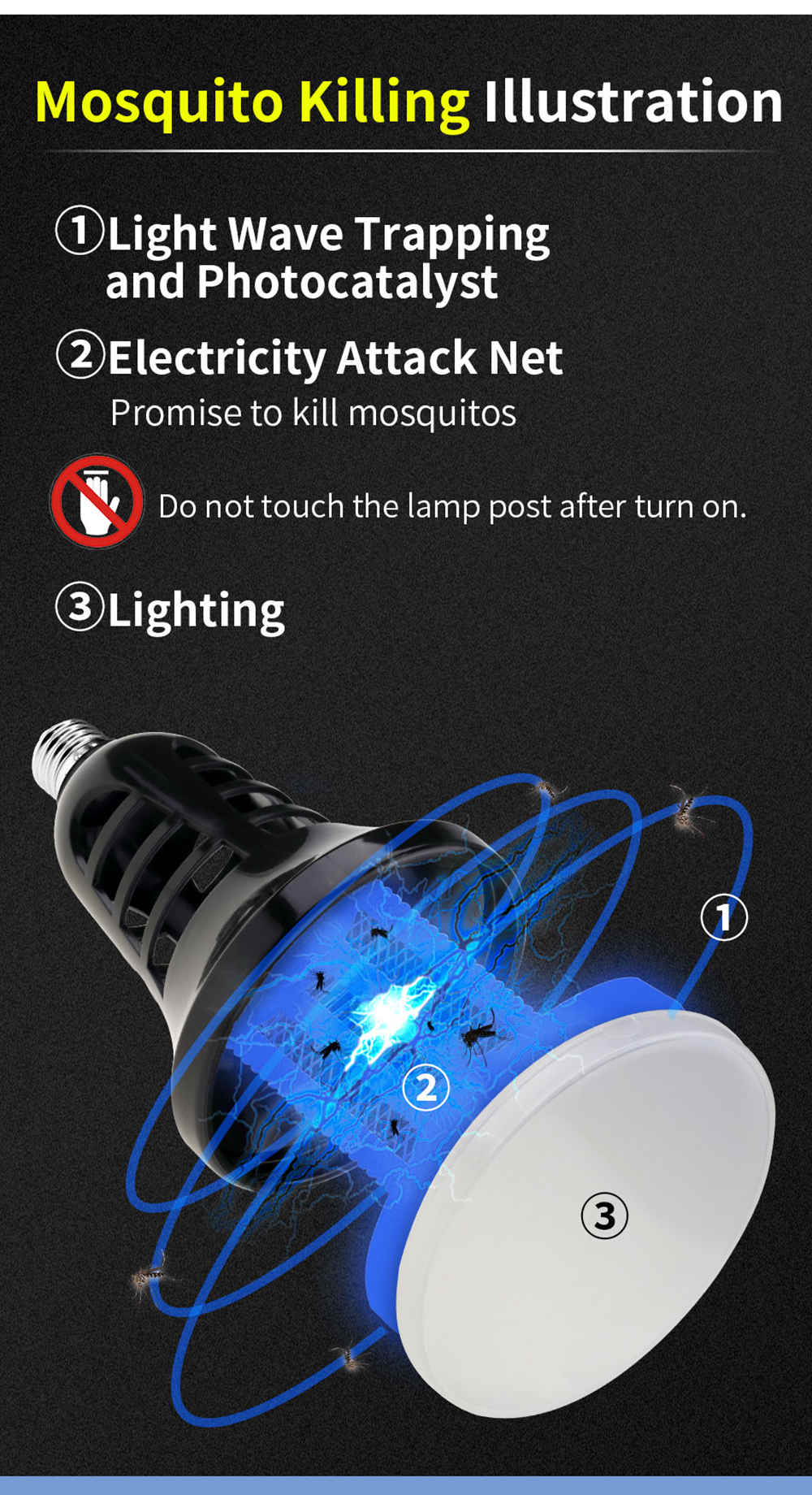 E26 LED Mosquito Trap Lamp Indoor Insect Killer Light 110V - Black