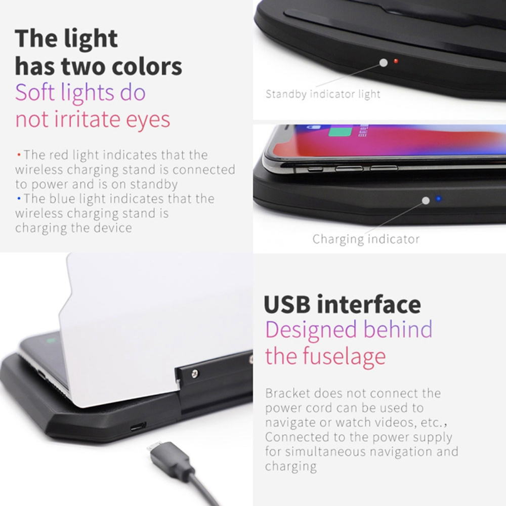 HUD Wireless Charger Charging 5V/1A for iPhone X, iPhone 8 Plus, Samsung S8 - Black