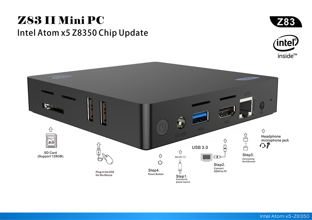 Beelink Z83II Windows 10 64Bit Intel Atom X5 Z8350 4K MINI PC 4GB/64GB 2.4G/5.8G WIFI Gigabit LAN Bluetooth HDMI USB3.0