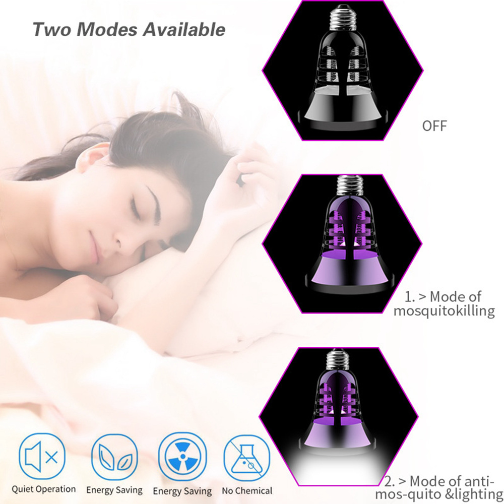 E26 LED Mosquito Trap Lamp Indoor Insect Killer Light 110V - Black