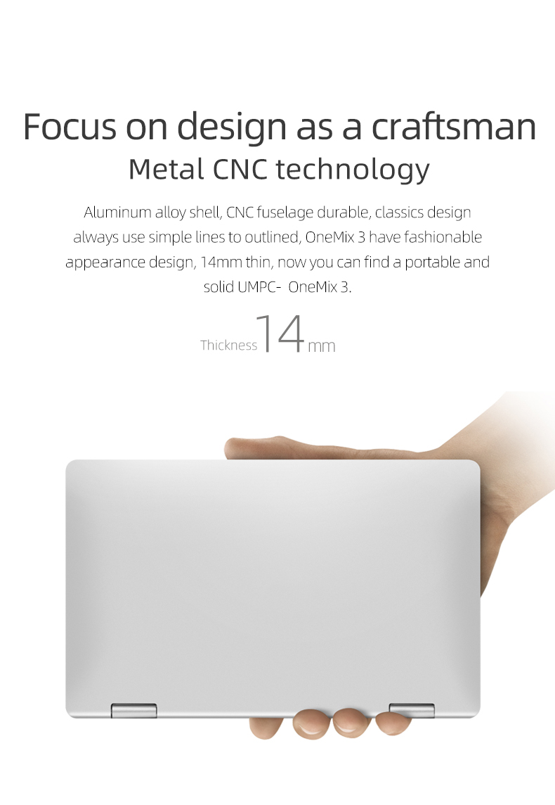 One Netbook One Mix 3 Yoga Pocket Laptop Intel Core M3-8100Y Dual-Core 8.4" IPS Screen 2500*1600 Touch ID Windows 10 8GB DDR3 256GB PCI-E SSD - Silver