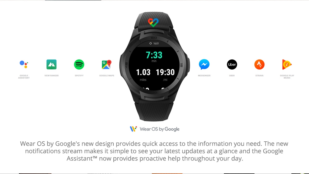 Ticwatch S2 Sports Smartwatch Wear OS by Google 1.39" AMOLED Display 5ATM Water Resistant MIL-STD-810G Built-in GPS 24/7 Hours Heart Rate Monitor - White